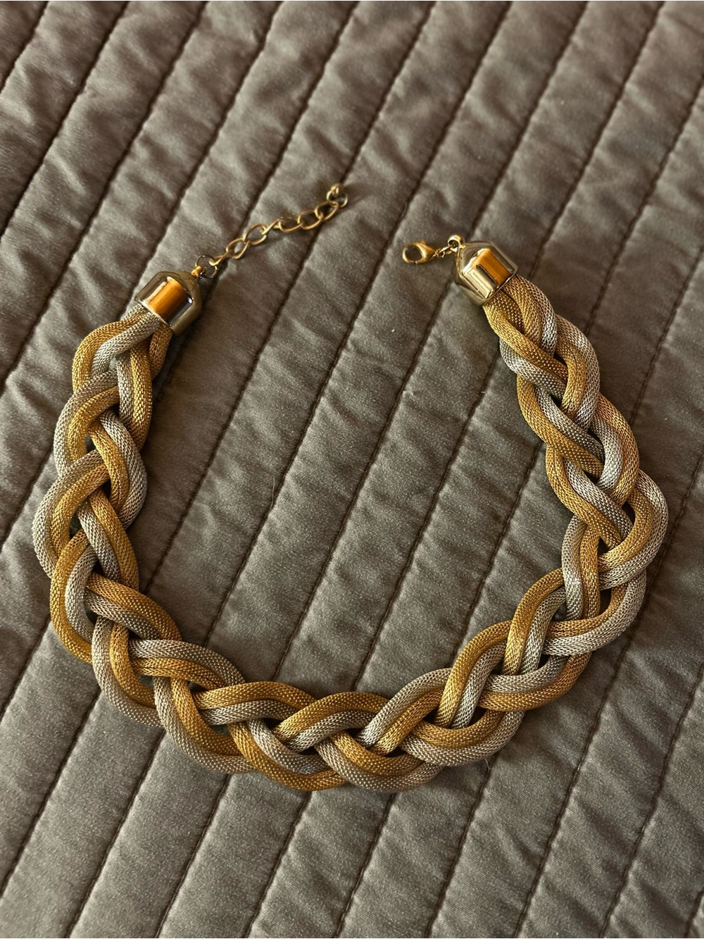 Braided Metallic Gold and Silver Statement Necklace